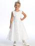 Girls Embroidered Tulle Pearl Neckline Waist Trim Communion Dress 6-12